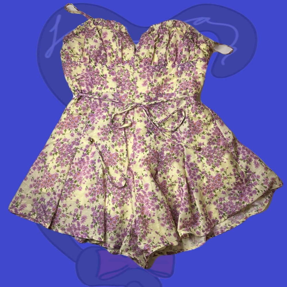 Floral Purple and Cream Romper